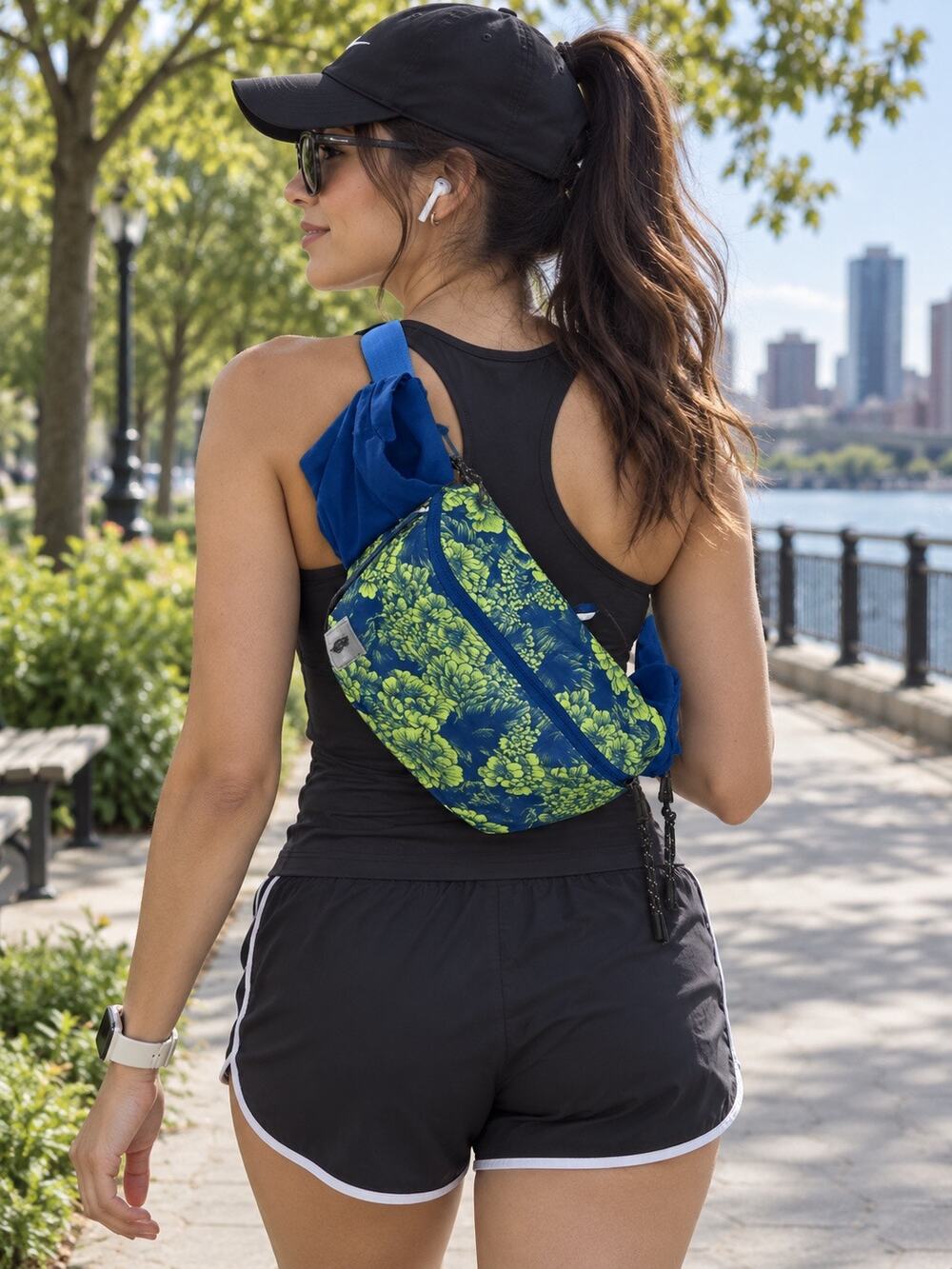 Free People Movement Happy Packer Sling Bag Blue Floral NWT $78